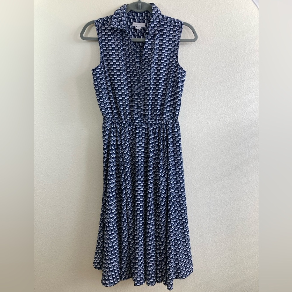 Charter Club Navy Nautical Sleeveless Collared Midi Dress